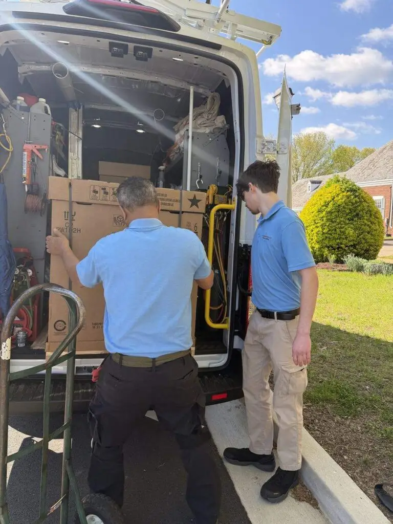 TC HVAC Services team unloading equipment to help a Northern Virginia customer